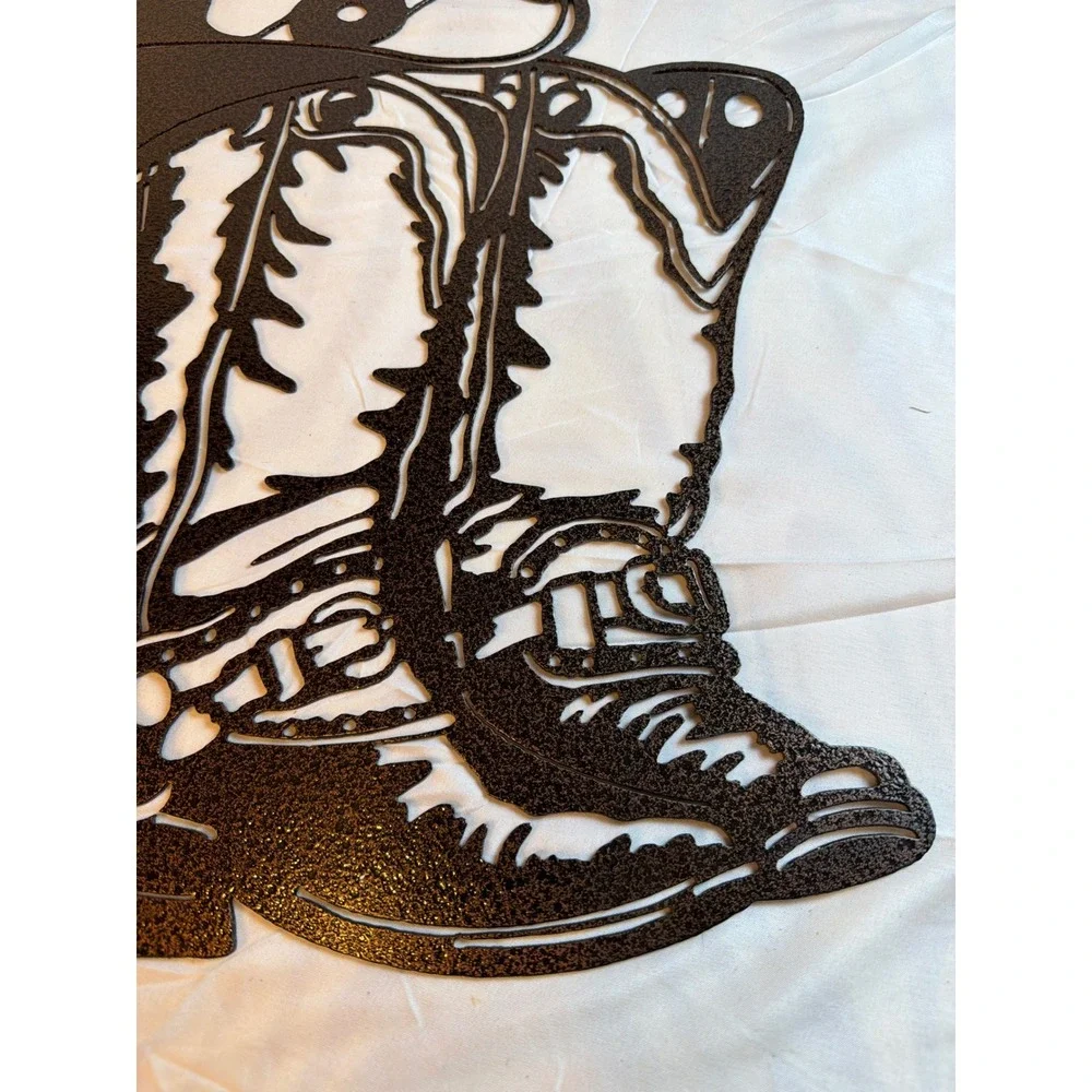 Western Cowboy Boots Hat Spurs Metal Wall Art Rustic Brown Hammered Decor 21in
